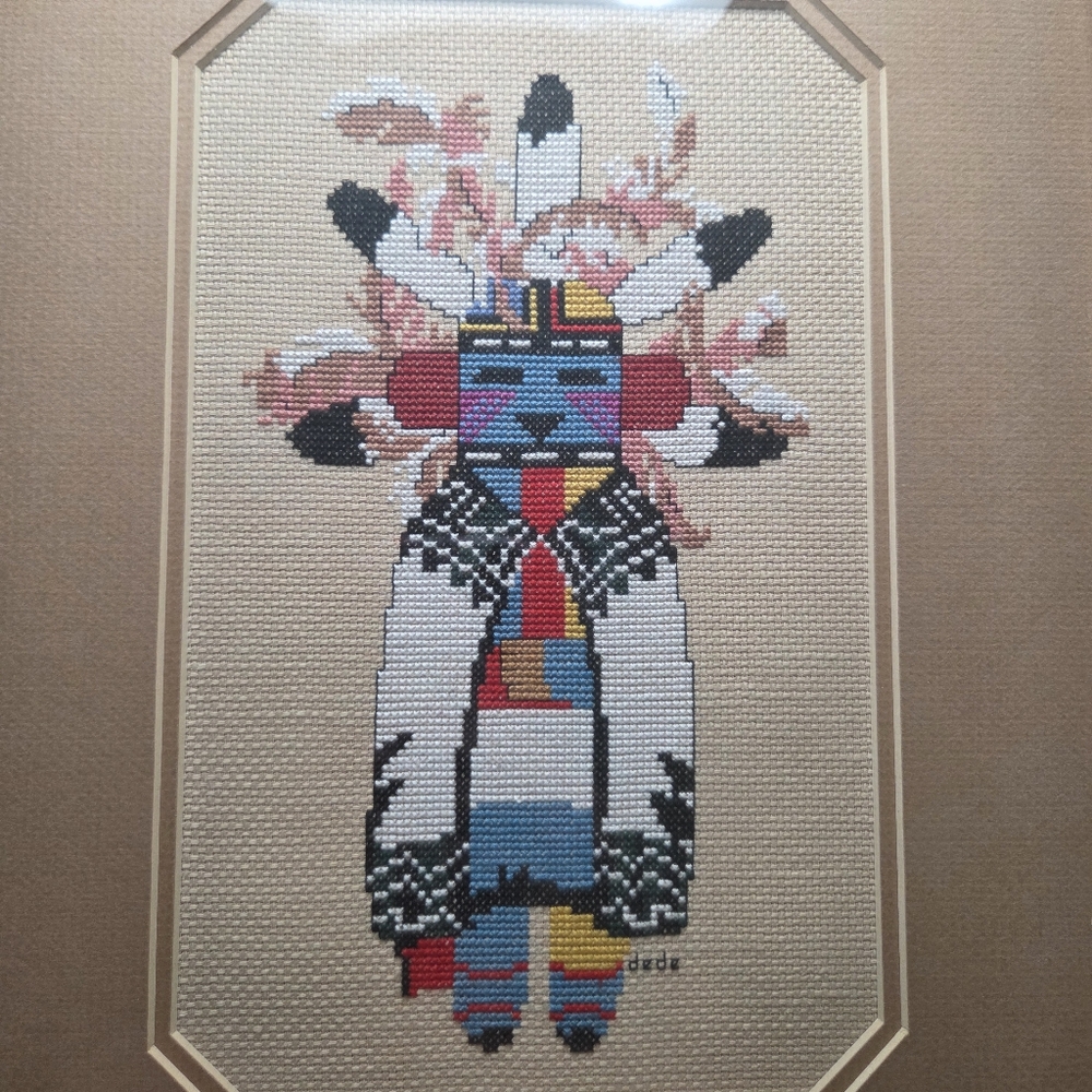 Framed Needlepoint Akush Shalako Warrior Kachina Doll - Picture 4 of 9